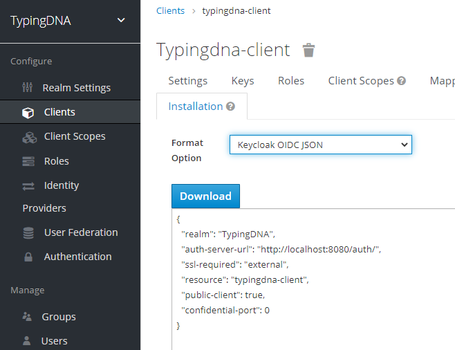 TypingDNA client and Keycloak MFA configuration